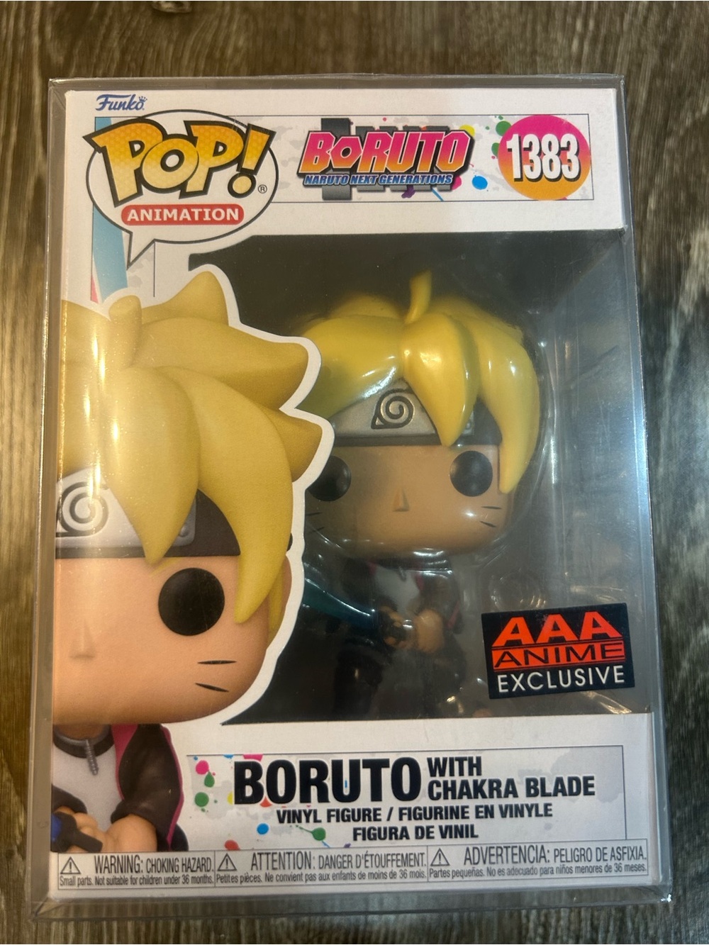 Funko Pop! Boruto Box Back Art with Yellow, Black, Red, Purple Accents